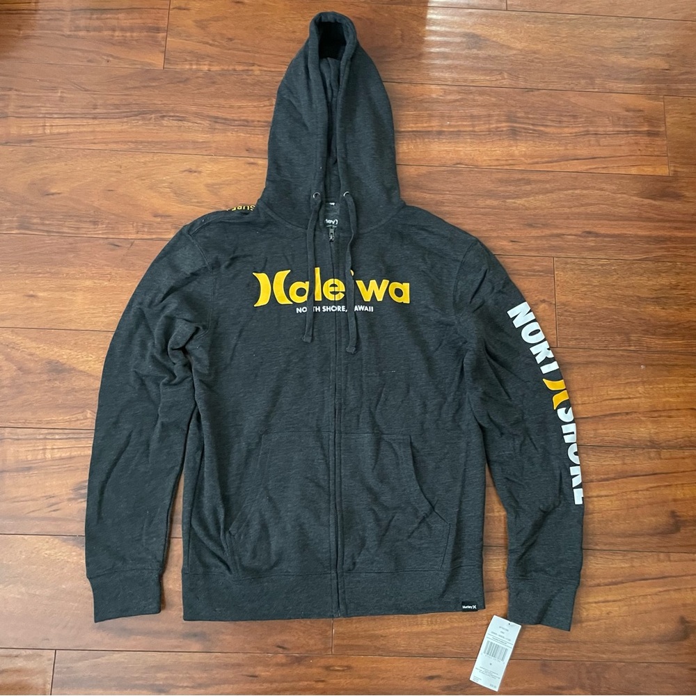 HURLEY HALEIWA HAWAII SURFS UP GRAY HOODIE SZ MEDIUM M